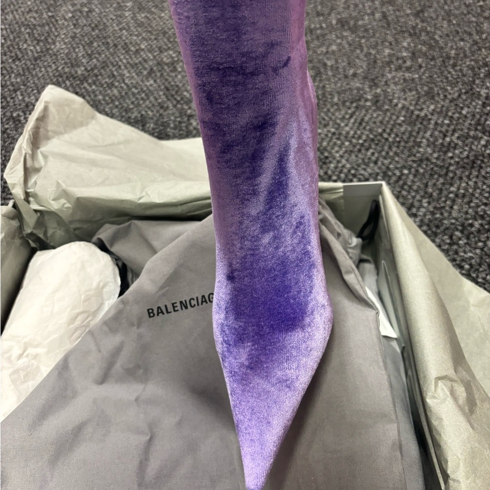Balenciaga Women's Purple Velvet Sock Knife Boots - Picture 3 of 10